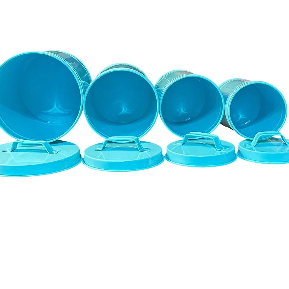 Turquoise Metal Farmhouse Canister Set Flour Sugar Coffee Tea 4 Piece